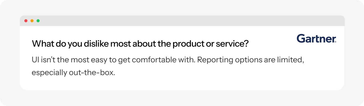 Experro found a Gartner review noting challenges with Coveo’s UI and limited reporting options Experro found a Gartner review noting challenges with Coveo’s UI and limited reporting options