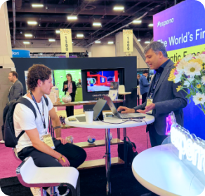 People at exhibition booth